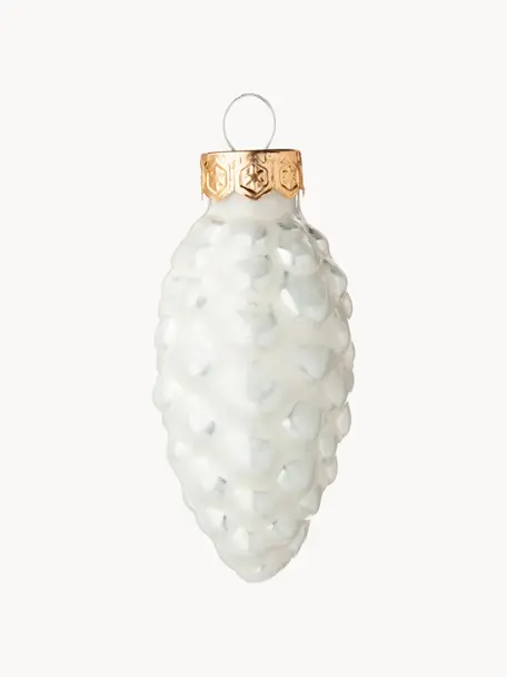 Addobbi per albero Cone 12 pz, Vetro opaco, Crema, bianco, Alt. 6 cm