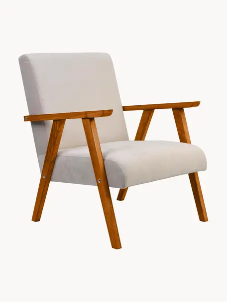 Sedia in velluto con braccioli Victoria, Rivestimento: velluto (100% poliestere), Struttura: legno, Velluto beige, legno laccato, Larg. 60 x Prof. 69 cm