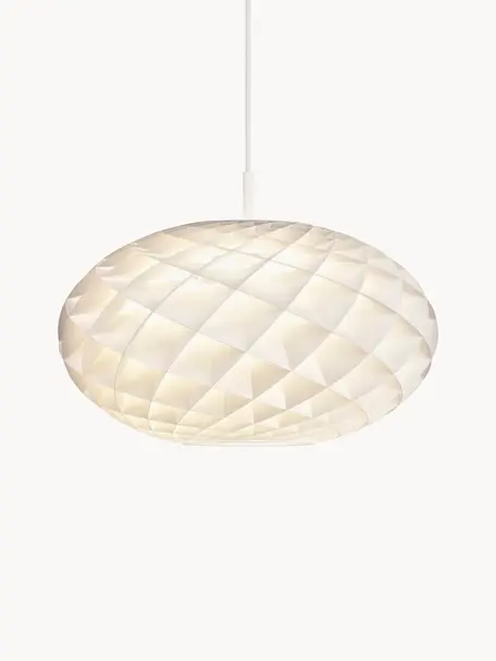 Lampada a sospensione ovale a LED Patera, Paralume: pellicola in PVC, Baldacchino: alluminio cromato, acrili, Con lampadina, 2.700 K, Ø 50 x Alt. 36 cm