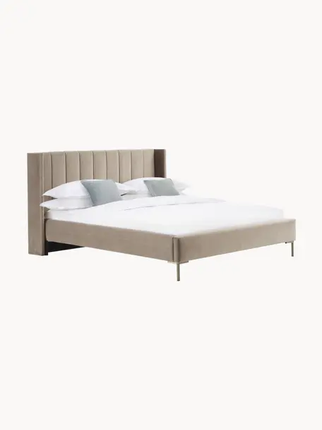 Zamatová čalúnená posteľ Dusk, Zamatová sivobéžová, Š 180 x D 200 cm