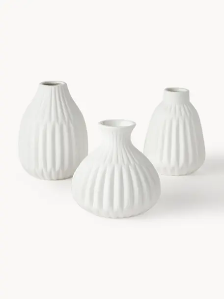 Set de jarrones pequeños de porcelana Palo, 3 uds., Porcelana, Blanco, Set de diferentes tamaños