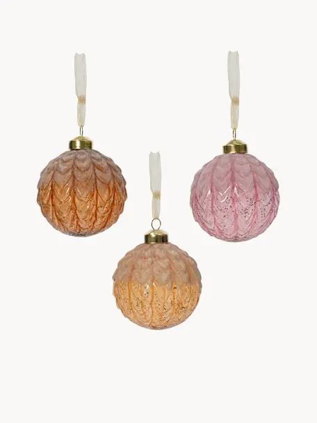 Boules de Noël Holy, 6 élém., Verre, Rose pâle, orangé, Ø 8 cm