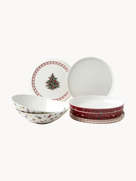 Sada nádobí s vánočním vzorem Delight, 7 dílů, Prémiový porcelán, Červená, bílá, se vzorem, Sada s různými velikostmi
