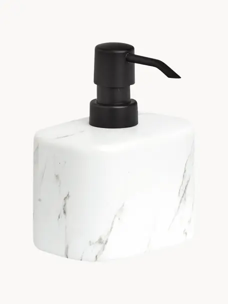 Distributeur de savon en céramique Marble, Blanc, marbré, larg. 11 x haut. 13 cm