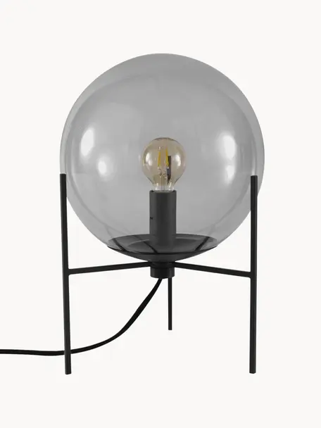 Lámpara de mesa pequeña de vidrio Alton, Pantalla: vidrio, Estructura: metal recubierto, Cable: plástico, Negro, gris, Ø 20 x Al 29 cm