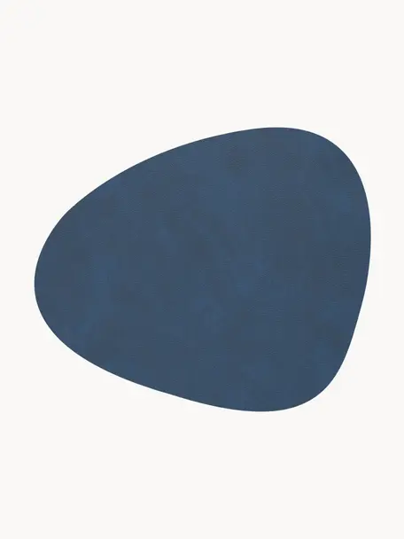 Dessous de verre asymétriques en cuir Curve, 4 pièces, Cuir, caoutchouc, Bleu foncé, larg. 11 x long. 13 cm
