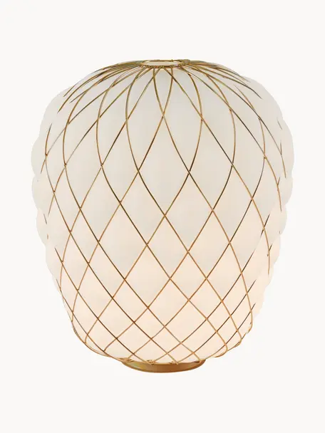 Grote tafellamp Pinecone, handgemaakt, Lampenkap: glas, gegalvaniseerd meta, Wit, goudkleurig, Ø 50 x H 52 cm