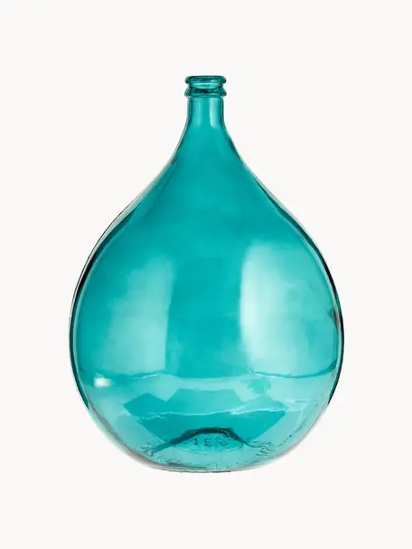 Dame Jeanne en verre recyclé Drop, haut. 56 cm, Verre recyclé, Bleu pétrole, Ø 40 x haut. 56 cm