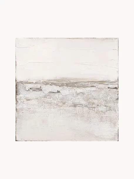 Handbeschilderde canvasdoek Sandy, Gebroken wit, beige tinten, B 98 x H 98 cm