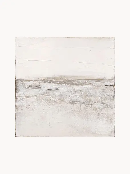 Toile peinte à la main Sandy, Blanc cassé, tons beiges, larg. 98 x haut. 98 cm