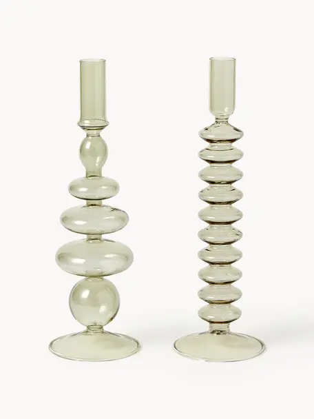 Kerzenhalter Clea, 2er-Set, Glas, Grün, transparent, Set mit verschiedenen Grössen