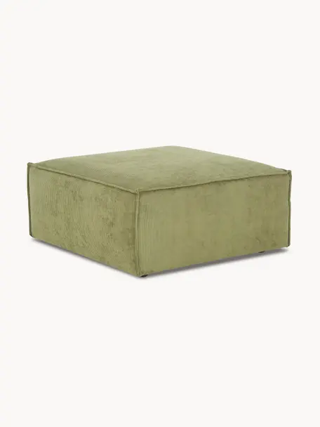 Pouf en velours côtelé Lennon, Velours côtelé vert olive, larg. 88 x prof. 88 cm