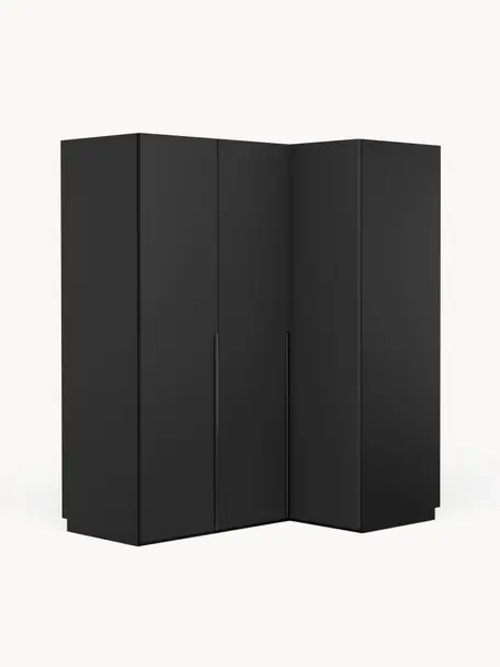 Modulární rohová šatní skříň Leon, Š 165 cm, více variant, Černá, Vnitřní část Classic, Š 165 cm x V 236 cm, s rohovým modulem