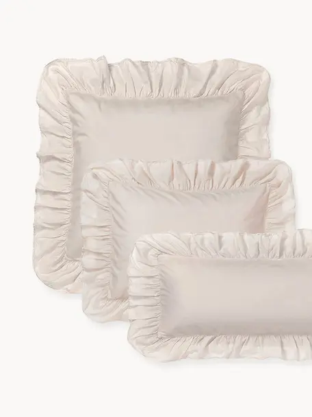 Funda de almohada de algodón lavado con volantes Louane, Beige claro, An 45 x L 110 cm