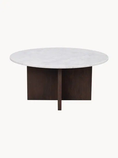 Table basse ronde en marbre Brooksville, Blanc, marbré, bois, Ø 90 cm