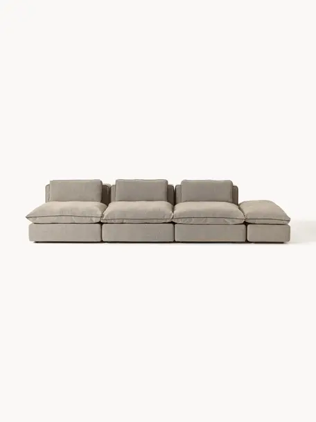 Sofa modułowa XL z pufem Felix (3-osobowa), Tapicerka: 100% poliester Dzięki tka, Nogi: tworzywo sztuczne Ten pro, Greige tkanina, B 360 x T 140 cm