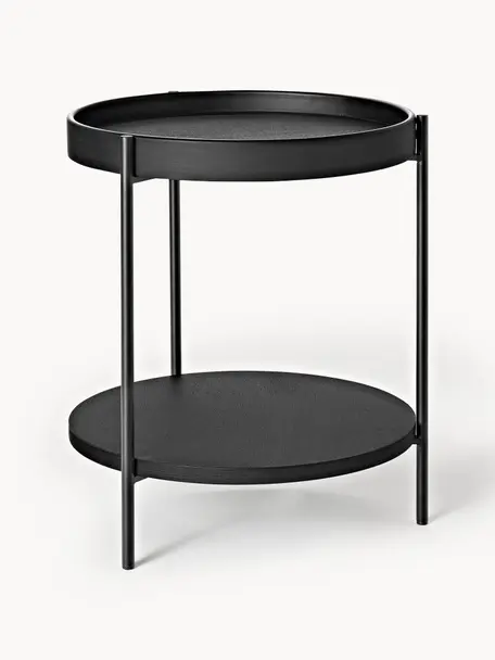 Tavolino in legno Renee, Ripiani: pannello MDF con rivestim, Struttura: metallo verniciato a polv, Legno di frassino laccato nero, Ø 44 x Alt. 49 cm