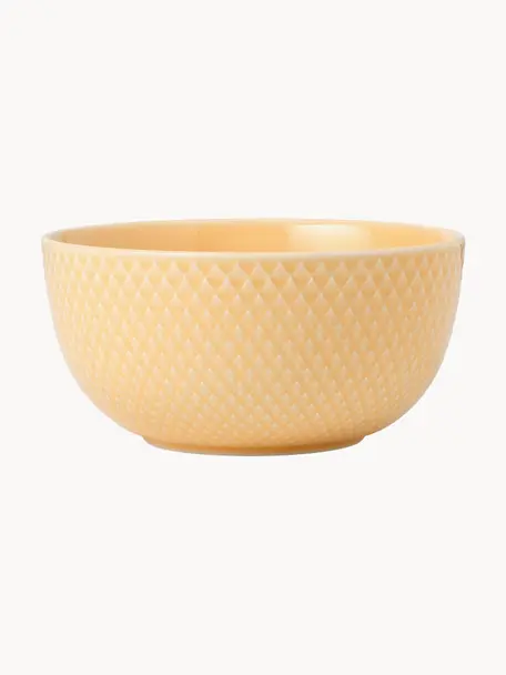 Cuencos de porcelana con relieves Rhombe, 4 uds., Porcelana, Amarillo sol, Ø 13 x Al 7 cm