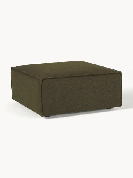 Pouf en tissu bouclé Lennon, Bouclé vert olive, larg. 88 x prof. 88 cm