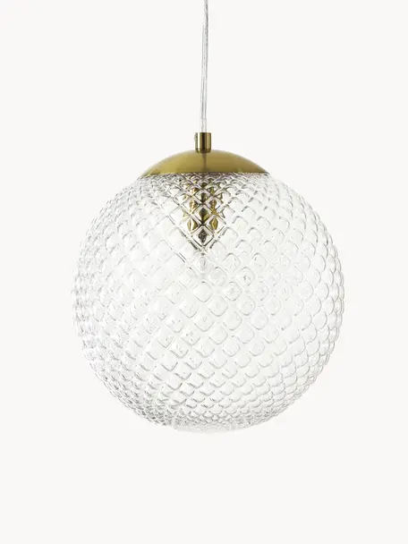 Kleine hanglamp Lorna van glas, Lampenkap: glas, Transparant, goudkleurig, Ø 25 cm