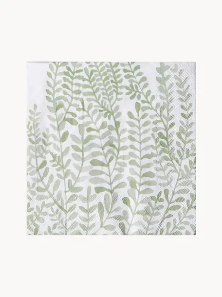 Serviettes en papier Ranken, 20 pièces, Papier, Blanc, vert, larg. 33 x long. 33 cm