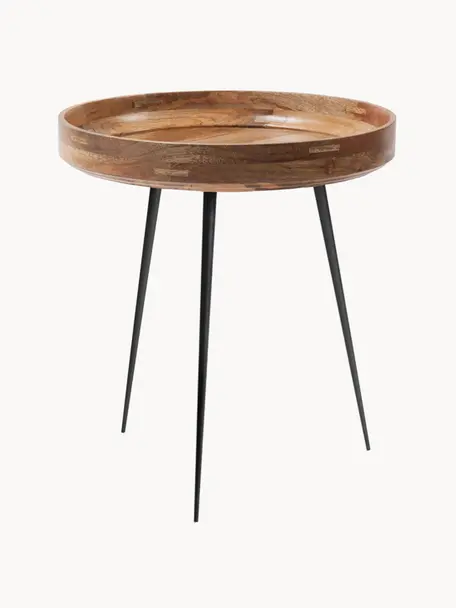Mesa auxiliar Bol Table, Tablero: madera de mango, lacada t, Patas: acero, pintura en polvo, Madera de mango, negro, Ø 46 x Al 52 cm