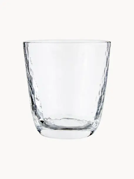 Vasos de vidrio soplado artesanalmente Hammered, 4 uds., Vidrio soplado artesanalmente, Transparente, Ø 9 x Al 10 cm, 250 ml