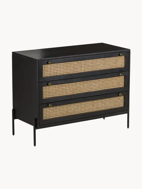 Commode en cannage Vienna, Bois de manguier, noir, larg. 105 x haut. 78 cm