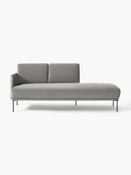 Chaise longue in velluto Fluente, Rivestimento: velluto (copertura in pol, Struttura: legno di pino massiccio, Piedini: metallo verniciato a polv, Velluto grigio, Larg. 202 x Prof. 85 cm, schienale a sinistra