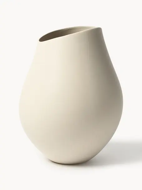 Grosse handgefertigte Vase Opium aus Steingut, H 39 cm, Steingut, Hellbeige, Ø 26 x H 39 cm