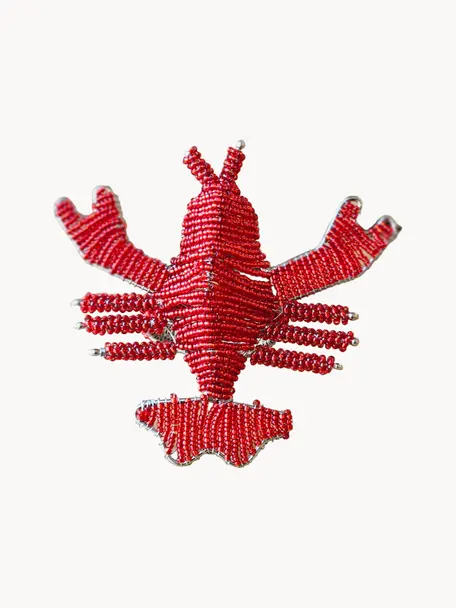 Obrączka na serwetkę ze szklanych koralików Lobster, 2 szt., Szklane koraliki, metal powlekany, Czerwony, S 9 x W 7 cm