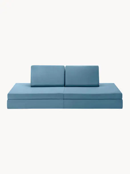 Ręcznie wykonana dziecięca sofa modułowa z aksamitu Mila, Tapicerka: aksamit (100% poliester), Niebieski aksamit, S 168 x G 84 cm