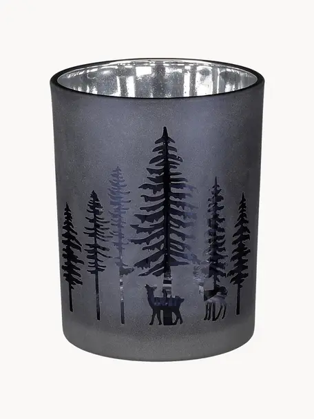 Świecznik na tealighty Forest, Szkło, Ciemny niebieski, odcienie srebrnego, Ø 10 x W 13 cm