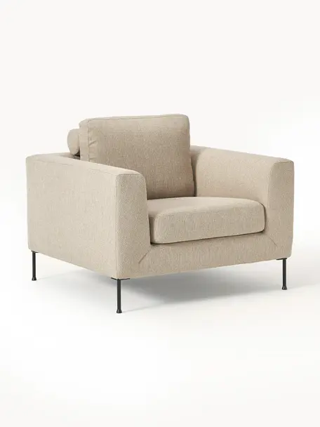 Sofa fauteuil Cucita, Bekleding: geweven stof (100% polyes, Frame: massief grenen, FSC-gecer, Poten: gelakt metaal, Geweven stof beige, B 98 x D 94 cm