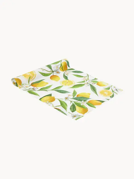 Chemin de table avec motif citron Frutta, 100 % coton, Jaune, blanc, vert, larg. 40 x long. 145 cm