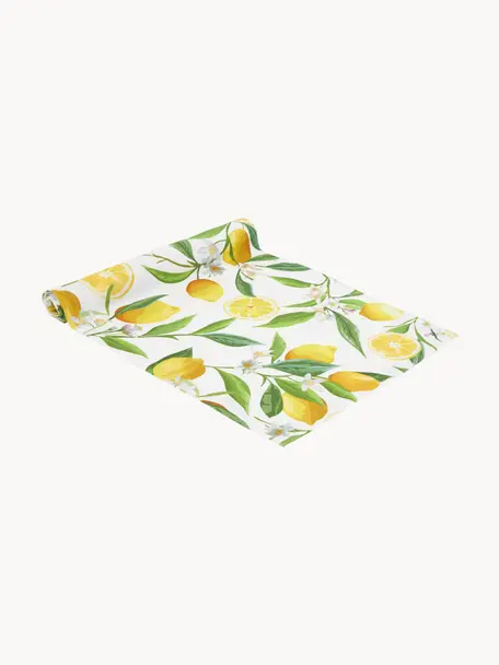 Camino de mesa estampado Frutta, 100% algodón, Amarillo, blanco, verde, An 40 x L 145 cm