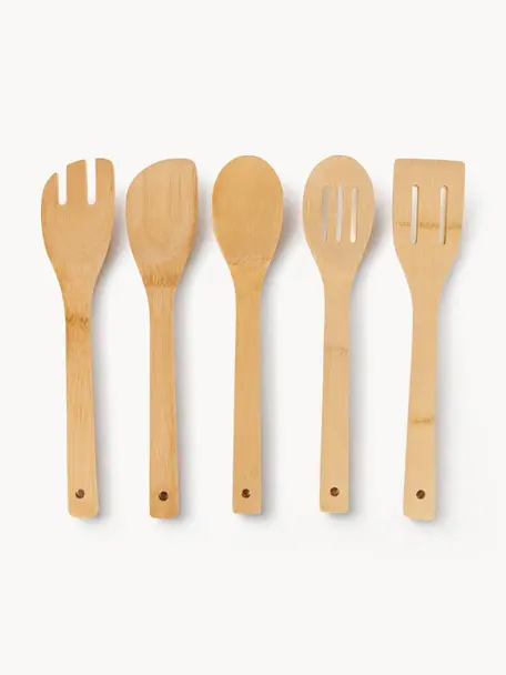 Ustensiles de cuisine en bambou Grodi, lot de 5, Bambou, Beige, long. 30 cm