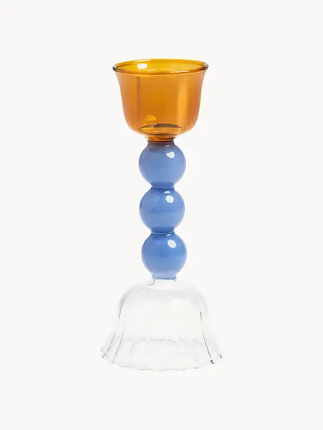 Kerzenhalter Perle aus Borosilikatglas, Borosilikatglas, Transparent, Blau, Orange, Ø 6 x H 15 cm