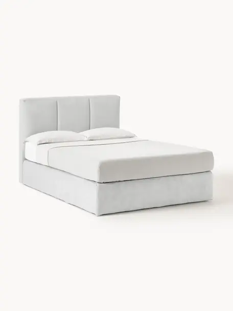 Letto boxspring Oberon, Materasso: nucleo a 5 zone di molle , Piedini: plastica Questo prodotto , Tessuto grigio chiaro, Larg. 140 x Lung. 200 cm, grado di durezza H2