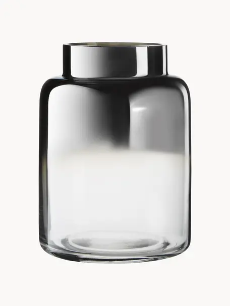 Ručně foukaná skleněná váza s chromovým třpytem Uma, Lakované sklo, Transparentní, chromová, Ø 15 cm, V 20 cm