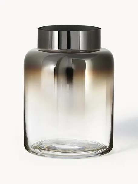 Ručne fúkaná sklenená váza Uma, Lakované sklo, Priehľadná, chrómová, Ø 15 x V 20 cm