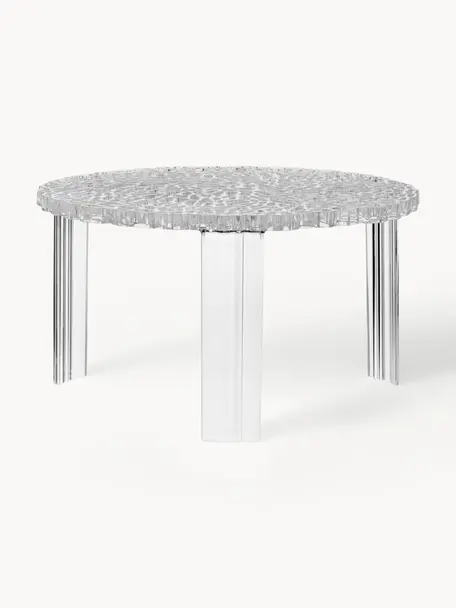 Ogrodowy stolik kawowy T-Table, W 28 cm, Szkło akrylowe, Transparentny, Średnica: 50 cm