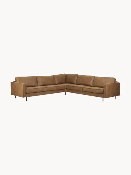 Sofa narożna XL ze skóry z recyklingu Hunter, Tapicerka: 70% skóra z recyklingu, 3, Stelaż: lite drewno sosnowe z cer, Nogi: metal malowany proszkowo , Brązowa skóra, S 285 x G 285 cm