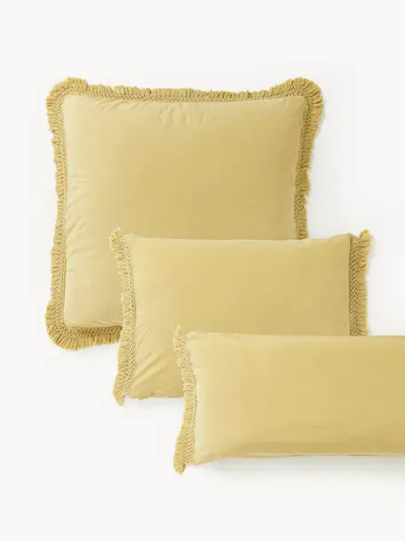 Poszewka na poduszkę z bawełny z frędzlami Abra, Żółty, S 40 x D 80 cm