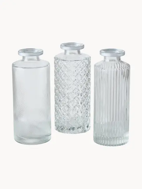 Kleines Vasen-Set Adore aus Glas, 3er-Set, Glas, Transparent mit Silberrand, Ø 5 x H 13 cm