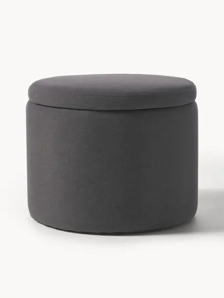 Pouf contenitore Alida, Rivestimento: 100% poliestere Con 35.00, Tessuto antracite, Ø 50 x Alt. 42 cm