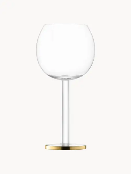 Copas de vino de vidrio soplado artesananalmente Luca, 2 uds., Vidrio, Transparente con borde dorado, Ø 9 x Al 19 cm, 320 ml