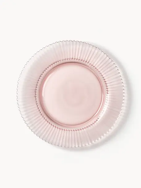 Assiettes plates en verre strié Effie, 4 pièces, Verre, Rose pâle, Ø 28 cm