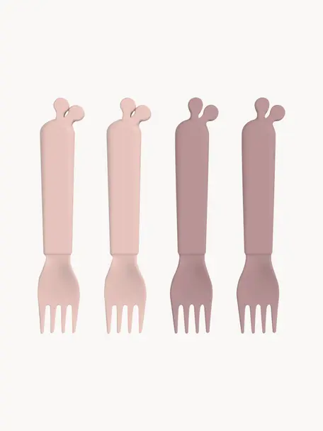 Set di 4 forchette Kiddish, Plastica, Rosa chiaro, malva, Lunghezza 13 cm