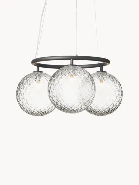 Hanglamp met glazen bollen Miira, Antraciet, transparant, Ø 54 x H 25 cm